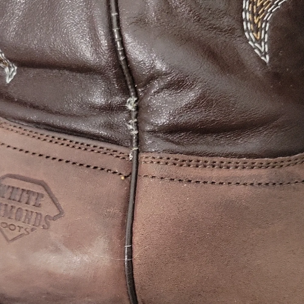 White Diamonds Brown Western Cowboy Boots with Embroidery Size 10.5